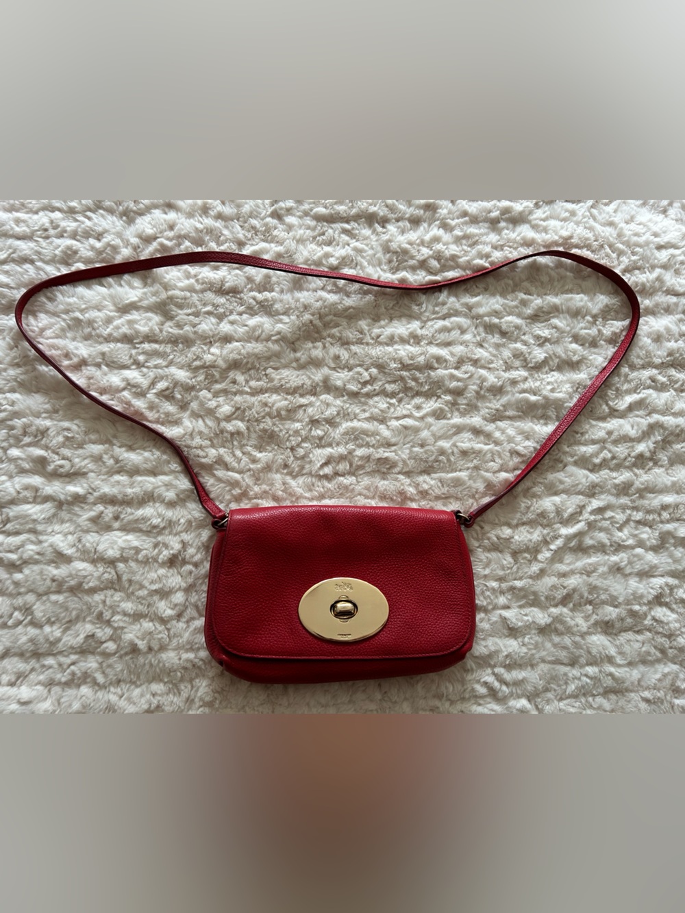 Coach Red Pebbled Leather Crossbody with Gold Turn-Lock